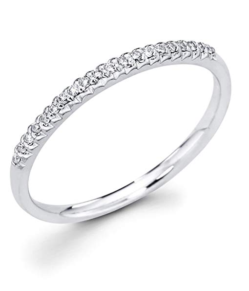 14k White Gold Micro Pave Set 20 Round Diamond Wedding Anniversary 1.9mm Ring Band (1/10 cttw, G-H Color, I1 Clarity)