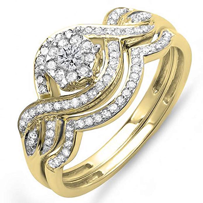 0.40 Carat (ctw) 14k Gold Round Diamond Ladies Bridal Ring Engagement Matching Band Set