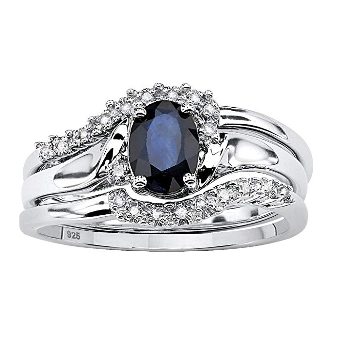 Genuine Blue Sapphire and Diamond Accent Platinum over .925 Silver 2-Piece Bridal Ring Set