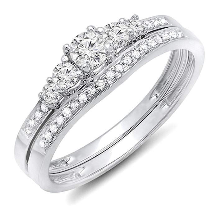 0.45 Carat (ctw) 14k Gold Round Diamond Ladies 5 Stone Bridal Engagement Ring Matching Band Set 1/2 CT
