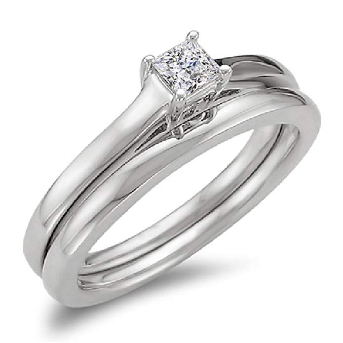 Dazzlingrock Collection 0.30 Carat (ctw) 14k White Gold Princess Cut Diamond Ladies Bridal Solitaire Engagement Ring Set 1/3 CT