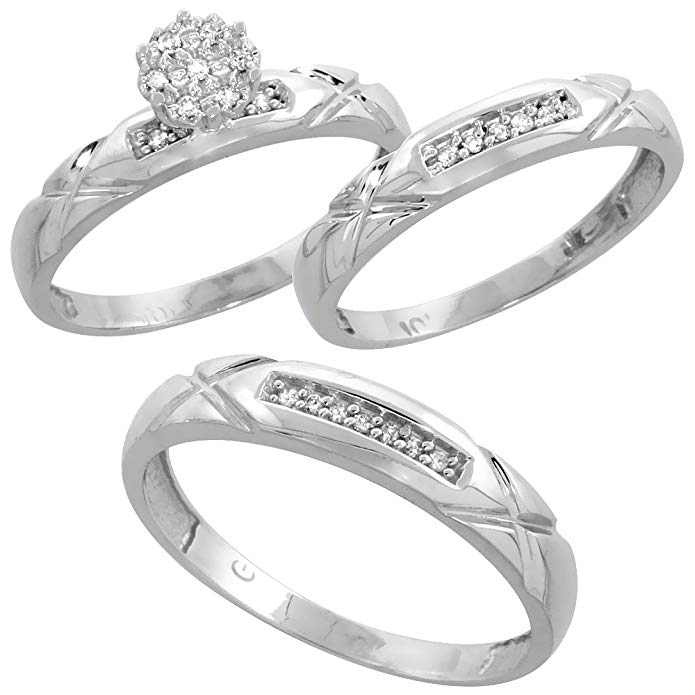 10k White Gold Diamond Engagement Ring Women 0.06 cttw Brilliant Cut 1/8 inch 3.5mm wide