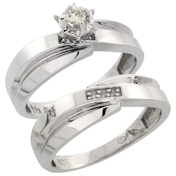 10k White Gold Ladies’ 2-Piece Diamond Engagement Wedding Ring Set, 1/4 inch wide