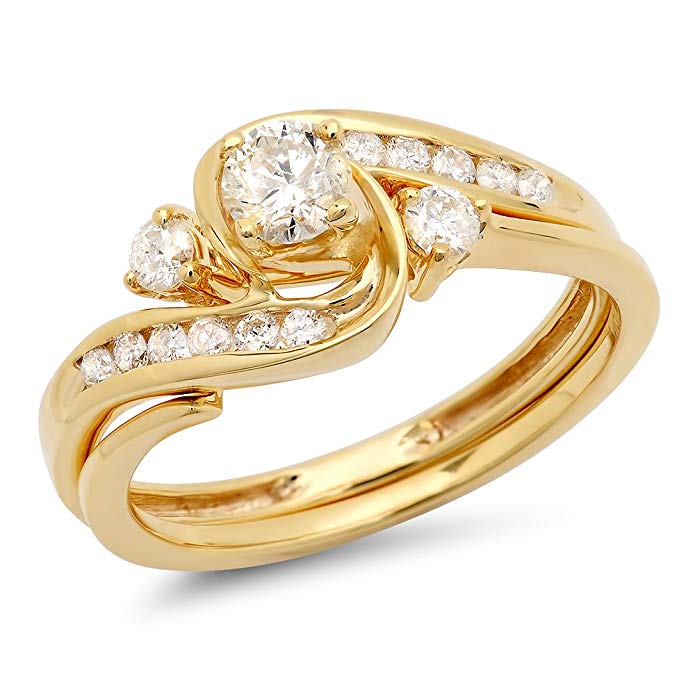 Dazzlingrock Collection 0.50 Carat (ctw) 18K Gold Round Diamond Ladies Swirl Bridal Engagement Ring Matching Band Set 1/2 CT