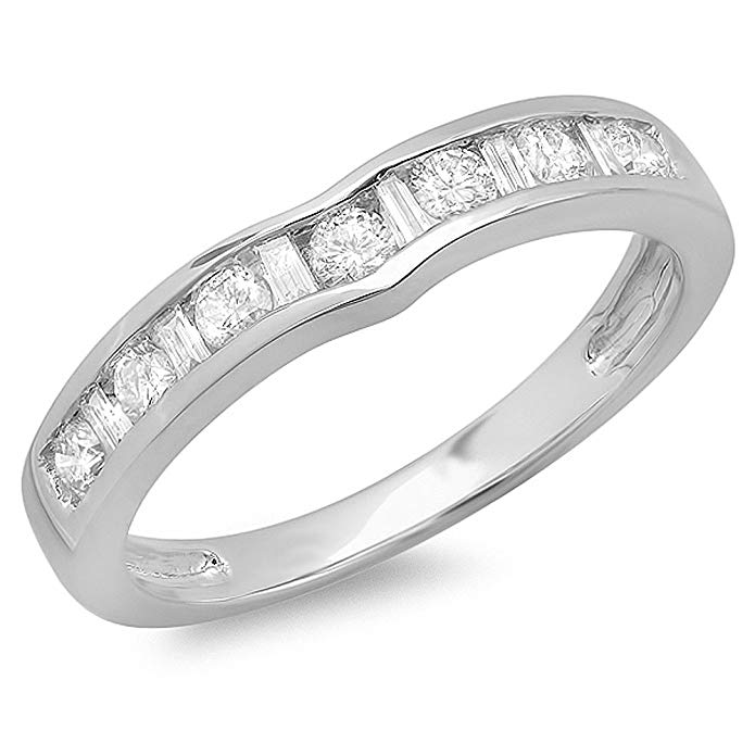 0.50 Carat (ctw) 14K White Gold Alternating Diamond Channel Set Wedding Band Stackable Ring 1/2 CT