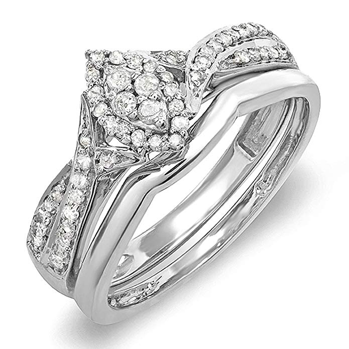 0.33 Carat (ctw) 10K White Gold Diamond Marquise Shape Bridal Promise Engagement Ring Band Set 1/3 CT