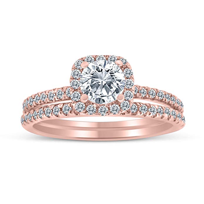 1.00ctw Diamond Halo Bridal Set Engagement Ring in 10k Rose Gold