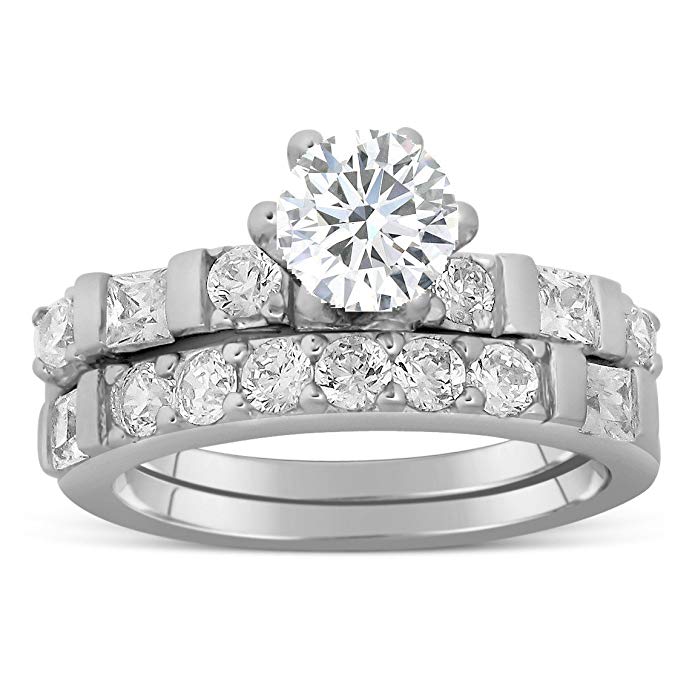 1 Carat Round Diamond Wedding Ring Set in White Gold