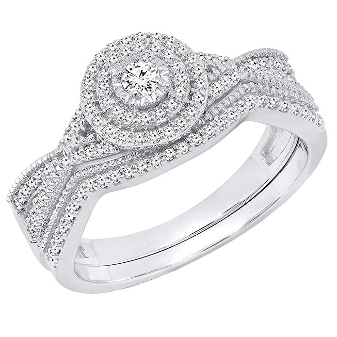Dazzlingrock Collection 0.35 Carat (ctw) 10K Gold Round White Diamond Ladies Swirl Twisted Engagement Ring Set 1/3 CT