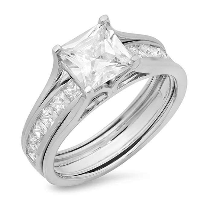 Clara Pucci 3.3 CT Princess Cut Pave Halo Bridal Engagement Wedding Ring band set 14k White Gold