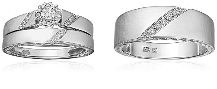 10k White Gold Diamond Trio Wedding Ring Set (1/3cttw, I-J Color, I2-I3 Clarity)