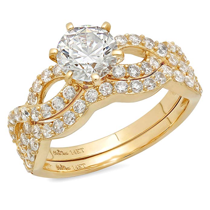 1.50 CT Round Cut Simulated Diamond CZ Pave Halo Bridal Engagement Wedding Ring band set 14k Yellow Gold