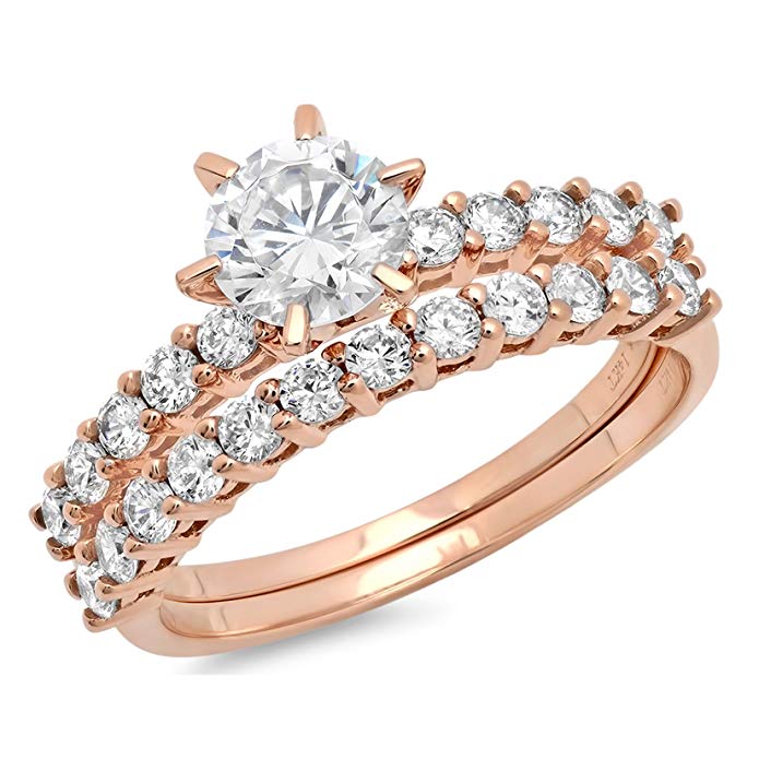 Clara Pucci 3.1 CT Round Cut Pave Halo Anniversary Bridal Engagement Wedding Ring band set 14k Rose Gold