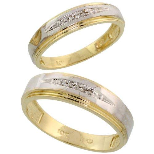 10k Yellow Gold Diamond Wedding Rings Set for him 6 mm and her 5 mm 2-Piece 0.05 cttw Brilliant Cut, ladies sizes 5 – 10, mens sizes 8 - 14