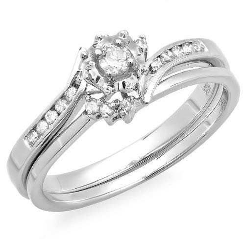 0.25 Carat (ctw) 10k White Gold Round White Diamond Ladies Bridal Bypass Engagement Ring Set 1/4 CT