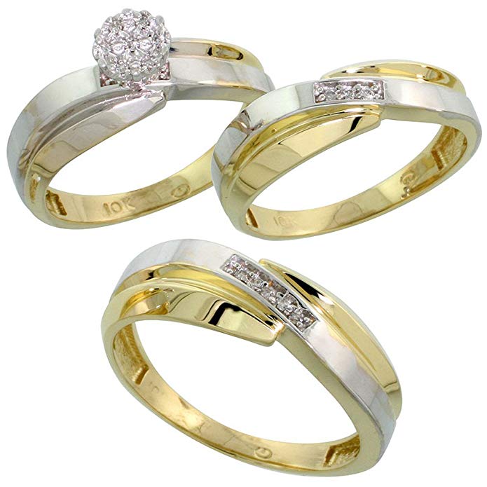 10k Yellow Gold Diamond Engagement Ring Women 0.05 cttw Brilliant Cut 1/4 inch 6mm wide