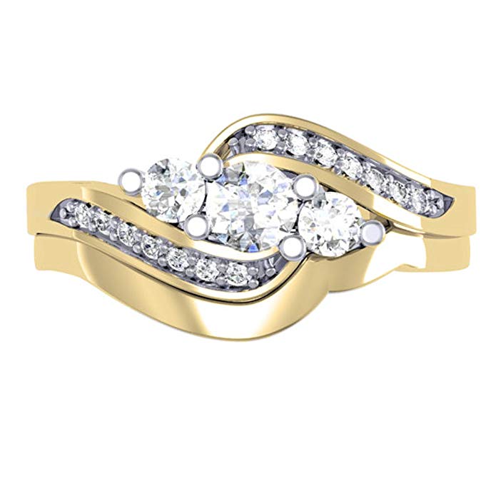 Dazzlingrock Collection 0.50 Carat (ctw) 10K Gold Round Diamond Ladies Swirl 3 Stone Bridal Engagement Ring Set 1/2 CT