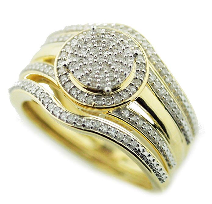 Wedding Ring Set 3 Piece 1/3cttw Round Halo Engagement Ring and 2 Band Matching (I2/i3, I/j)