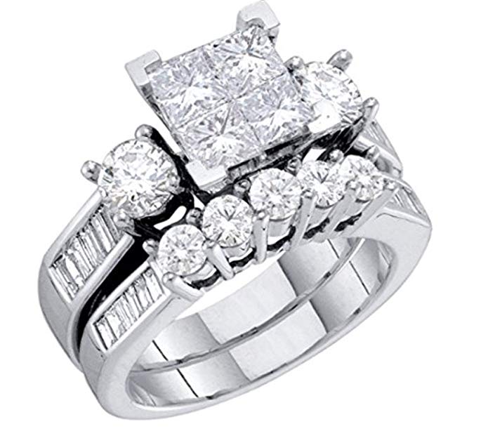 Midwest Jewellery Diamond Bridal Set 10K White Gold Engagement Ring/Wedding Ring Set Princess Cut White Gold 10k 2pc Set (1.00cttw, i2/i3, I/j)