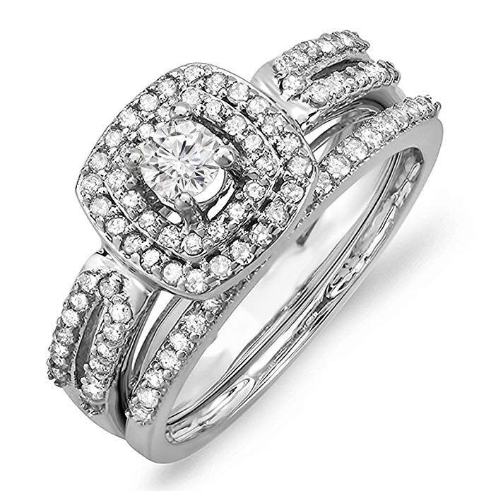 0.75 Carat (ctw) 14k White Gold Round Diamond Ladies Bridal Ring Engagement Matching Band Set 3/4 CT