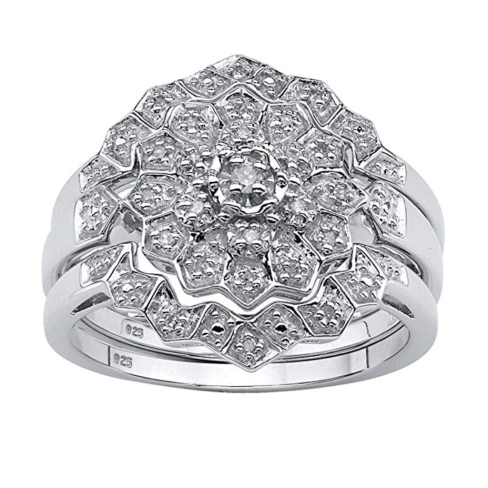 White Diamond Platinum over .925 Silver 3-Piece Bridal Ring Set (.14 cttw, HI Color, I3 Clarity)