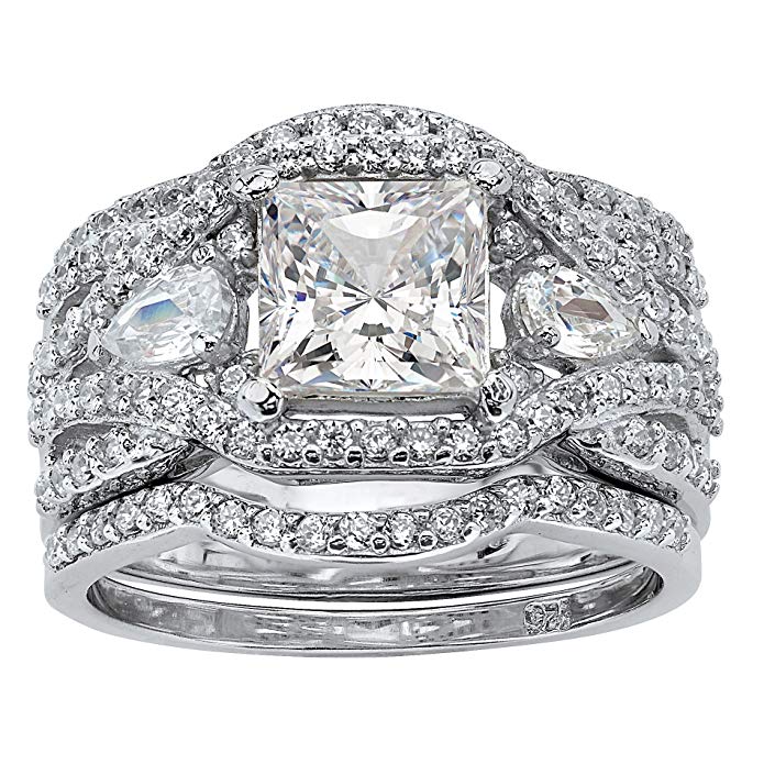 Princess-Cut White Cubic Zirconia Platinum over .925 Silver 3-Piece Highway Bridal Ring Set