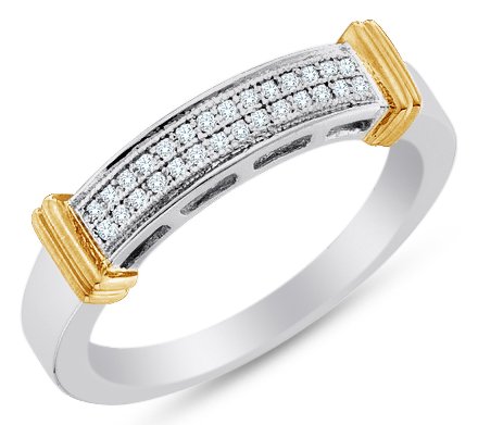 Sonia Jewels 10K White and Yellow Two 2 Tone Gold Ladies Womens Micro Pave Set Two Rows Round Cut Diamond Wedding Band OR Anniversary Ring (.08 cttw.)
