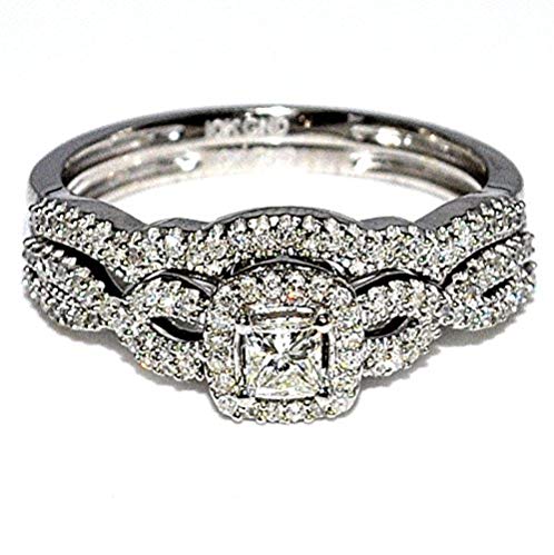Midwest Jewellery Princess Cut Diamond Wedding Ring Set Bridal 0.4cttw 10K White Gold 2 piece set (0.4cttw)