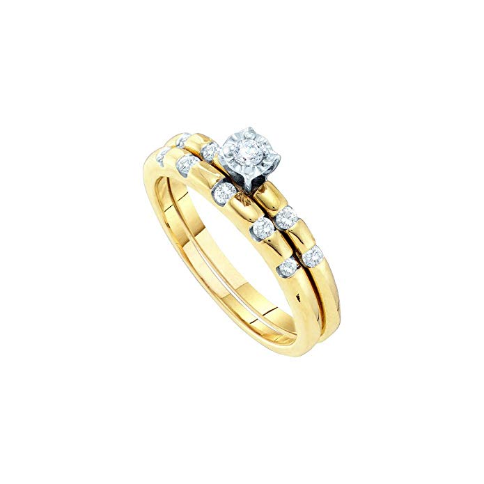 10K Yellow Gold Round Cut Solitaire Diamond Engagement Bridal Set .27 Cttw