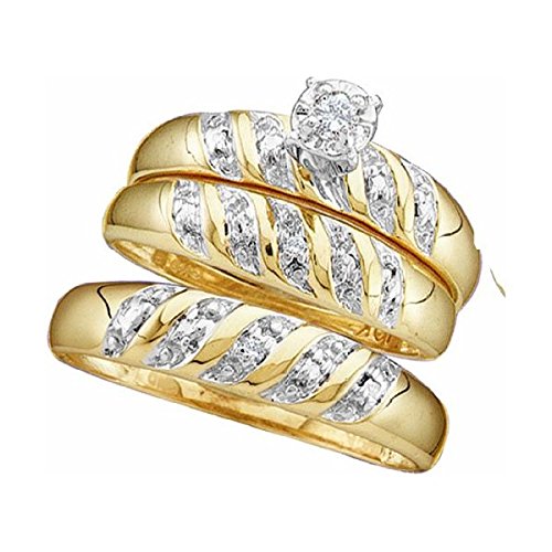 10k Yellow Gold Round Diamond Engagement Ring Wedding Band Set 0.07 Ct