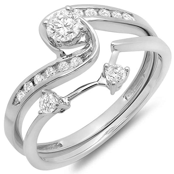 Dazzlingrock Collection 0.50 Carat (ctw) 10K White Gold Round Diamond Swirl Bridal Engagement Ring Matching Band Set 1/2 CT
