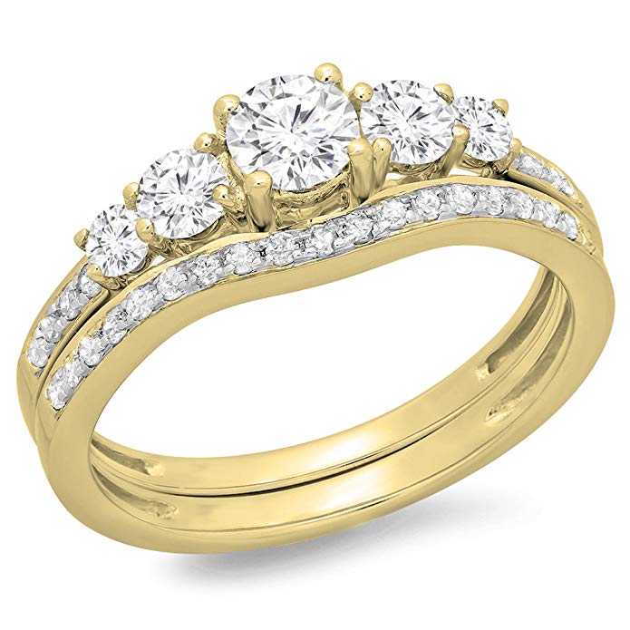 Dazzlingrock Collection 0.75 Carat (ctw) 14K Gold Round Cut Diamond 5 Stone Bridal Engagement Ring With Matching Band Set 3/4 CT