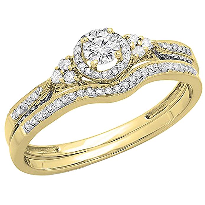 Dazzlingrock Collection 0.33 Carat (ctw) 14K Gold Round Diamond Ladies Halo Bridal Engagement Ring Matching Band Set 1/3 CT