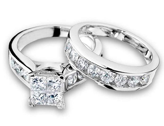 Midwest Jewellery 10K White Gold Bridal Set 1/2cttw Princess Cut Diamonds 2pc Set (i2/i3, i/j)