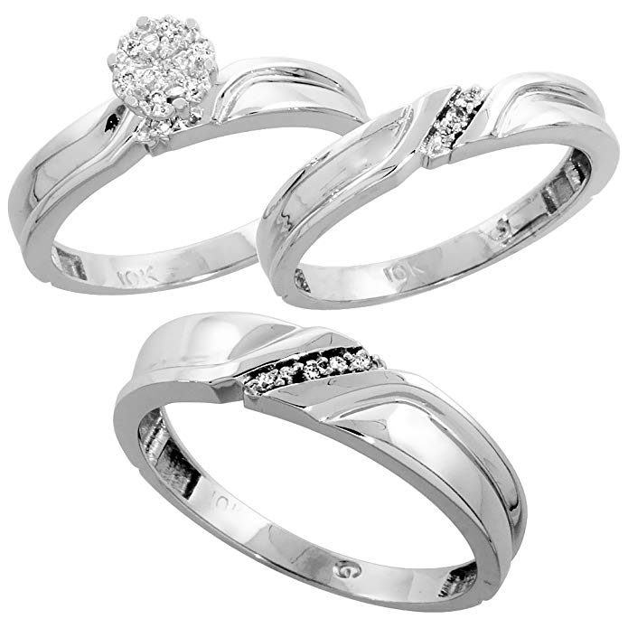 10k White Gold Diamond Engagement Ring Women 0.05 cttw Brilliant Cut 1/8 inch 3.5mm wide