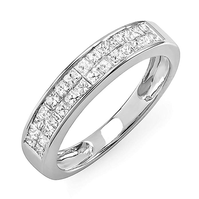 0.85 Carat (ctw) 14k White Gold Princess Diamond Invisible Set Ladies Anniversary Wedding Band Ring