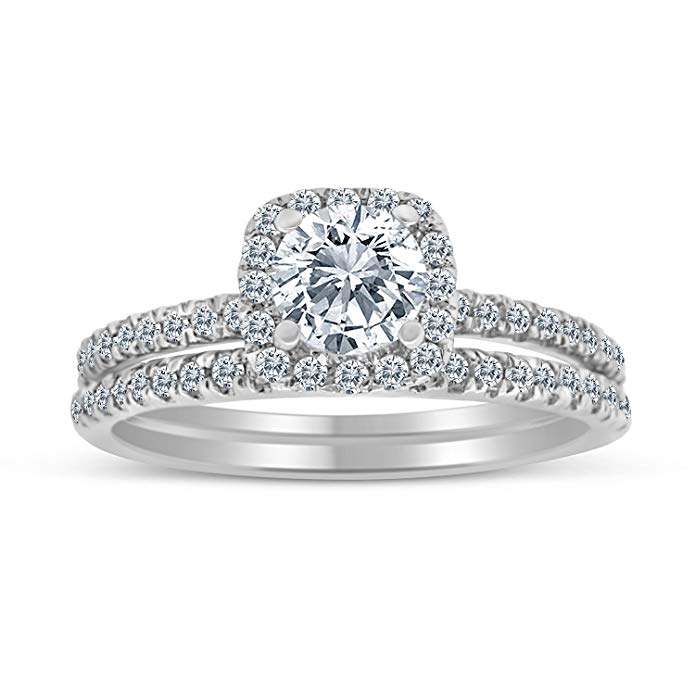 1.00ctw Diamond Halo Bridal Set Engagement Ring in 10k White Gold
