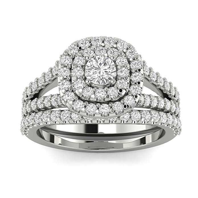 1 1/10ct Cushion Halo Diamond Engagement Wedding Ring Set 10K White Gold