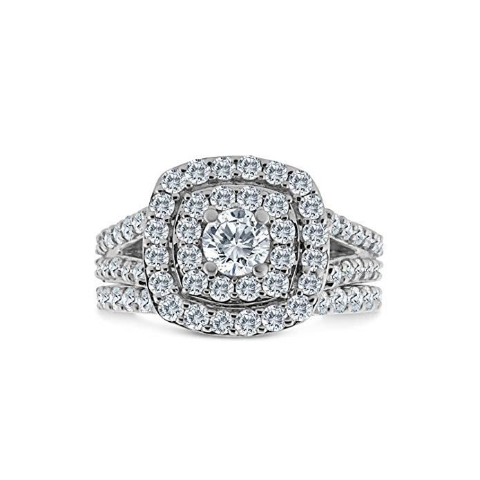2.00ct Cushion Halo Diamond Engagement Wedding Ring Set 10K White Gold