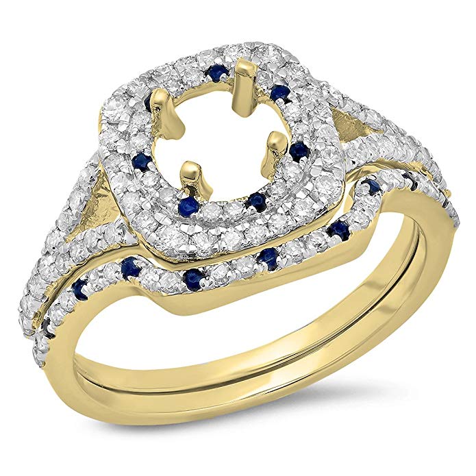 Dazzlingrock Collection 14K Gold Blue Sapphire & White Diamond Bridal Semi Mount Engagement Ring Set 3/4 CT (No Center Stone)