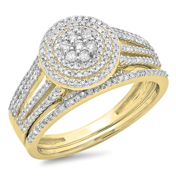 0.55 Carat (ctw) 14K Gold Round Cut Diamond Ladies Split Shank Bridal Cluster Engagement Ring Set 1/2 CT