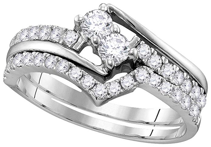 10k White Gold Diamond 2-stone Bridal Wedding Engagement Ring Band Set (1/2 Cttw)