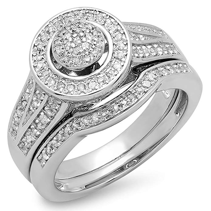 0.50 Carat (ctw) 10K White Gold Round Diamond Split Shank Bridal Engagement Ring Wedding Band Set 1/2 CT