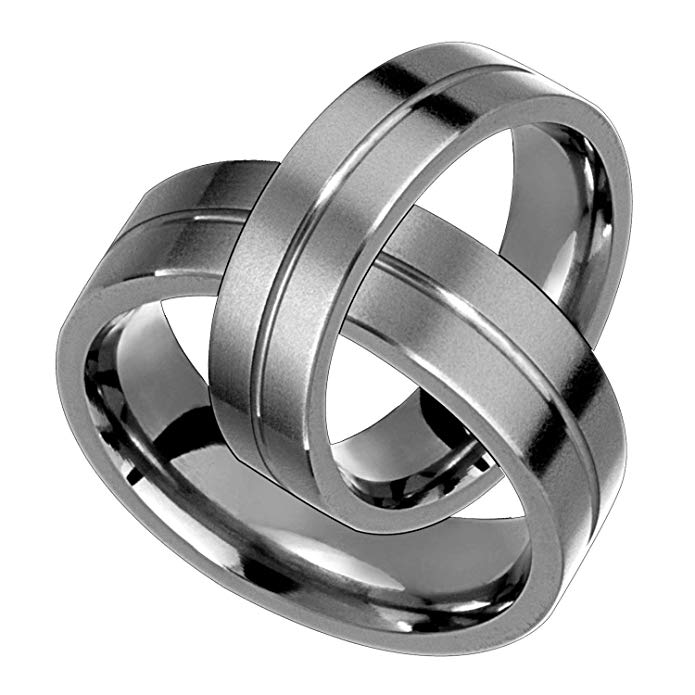 Alain Raphael 6 Millimeters Wide Titanium Ring Matte Finish Single Groove Wedding Band Set Unisex