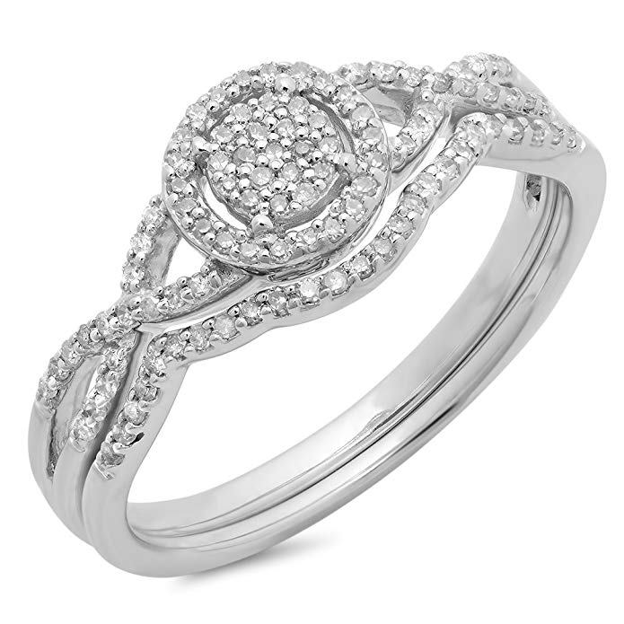 Dazzlingrock Collection 0.25 Carat (ctw) 10K Gold Round Diamond Ladies Twisted Split Shank Engagement Ring Set 1/4 CT