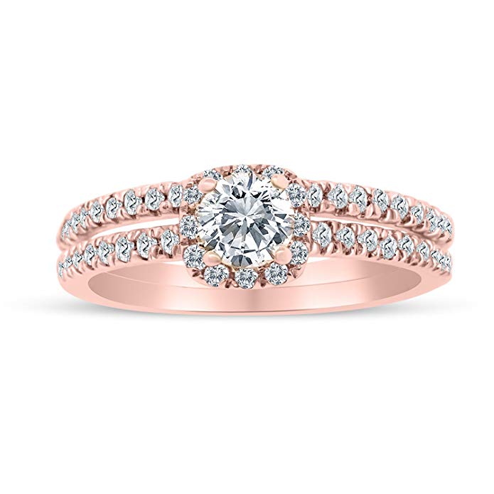 5/8ctw Diamond Halo Bridal Set Engagement Ring in 10k Rose Gold