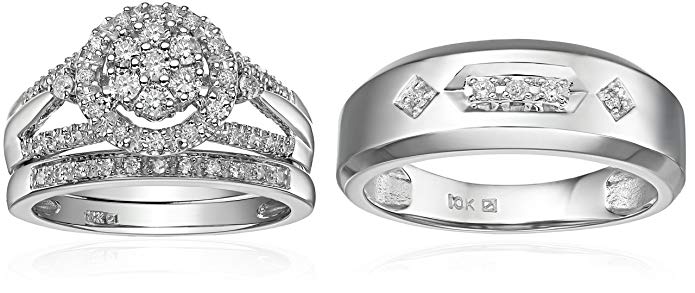 10k White Gold Diamond Trio Wedding Ring Set (1/2cttw, I-J Color, I2-I3 Clarity)