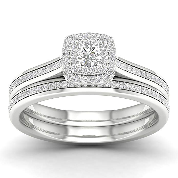 DZON10K White Gold 1/3ct TDW Diamond Double Halo Engagement Ring Set (H-I, I2)