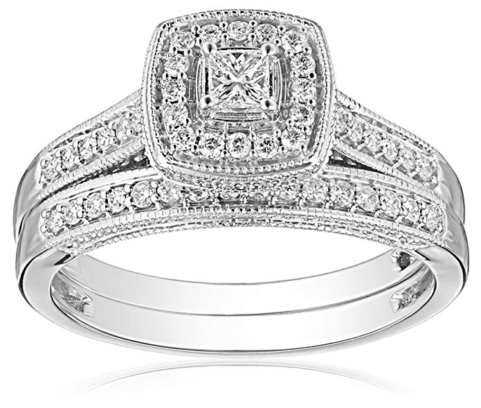 IGI-Certified 14k White Gold Princess-Cut Diamond Bridal Ring Set (0.5 cttw, H-I Color, I1-I2 Clarity)