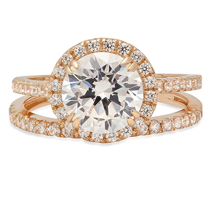2.92 CT Round Cut Solitaire Pave Halo Bridal Engagement Wedding Anniversary Ring band set 14k Yellow Gold, Clara Pucci
